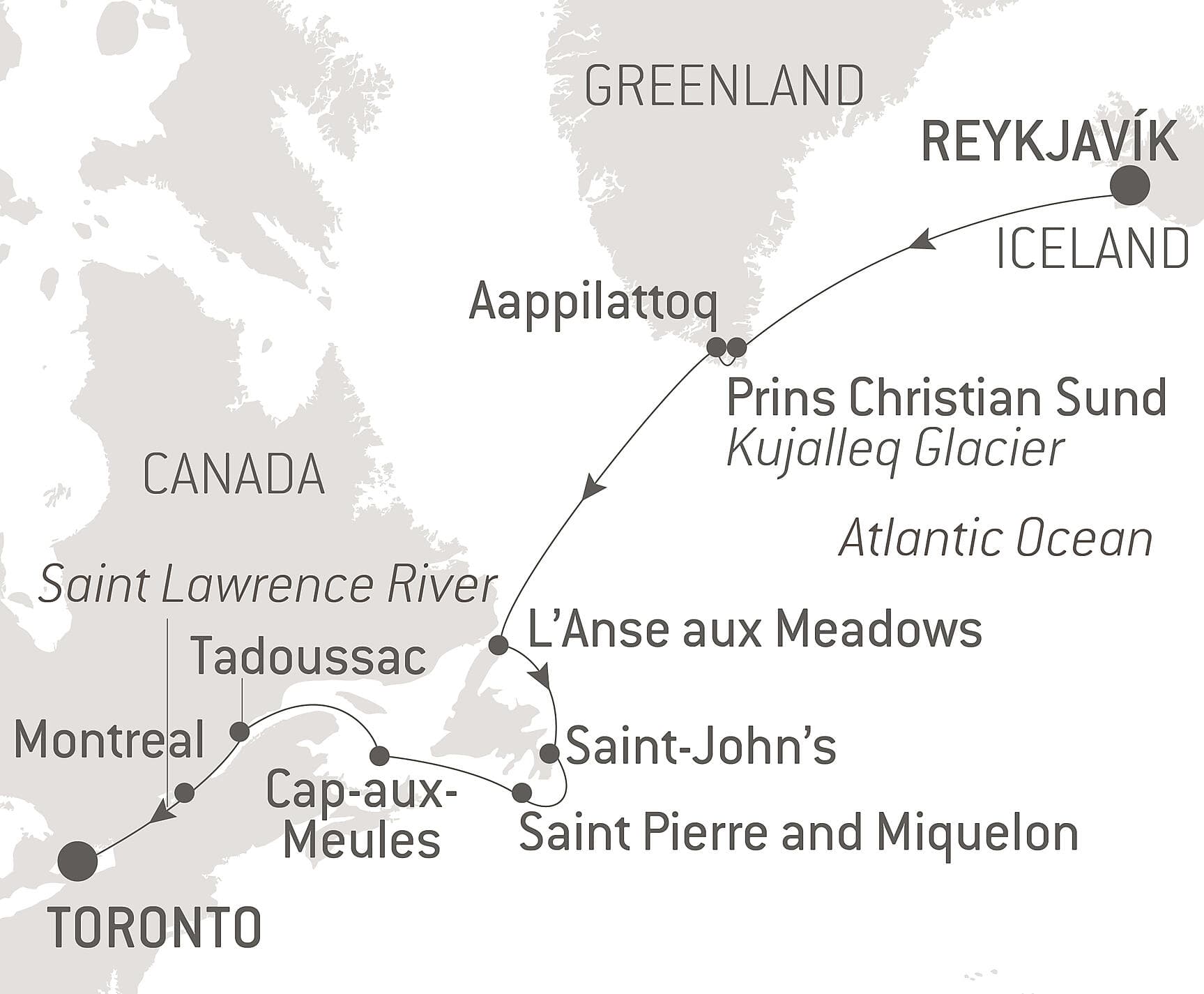 Exploration from Greenland to Canada via Saint Pierre and Miquelon