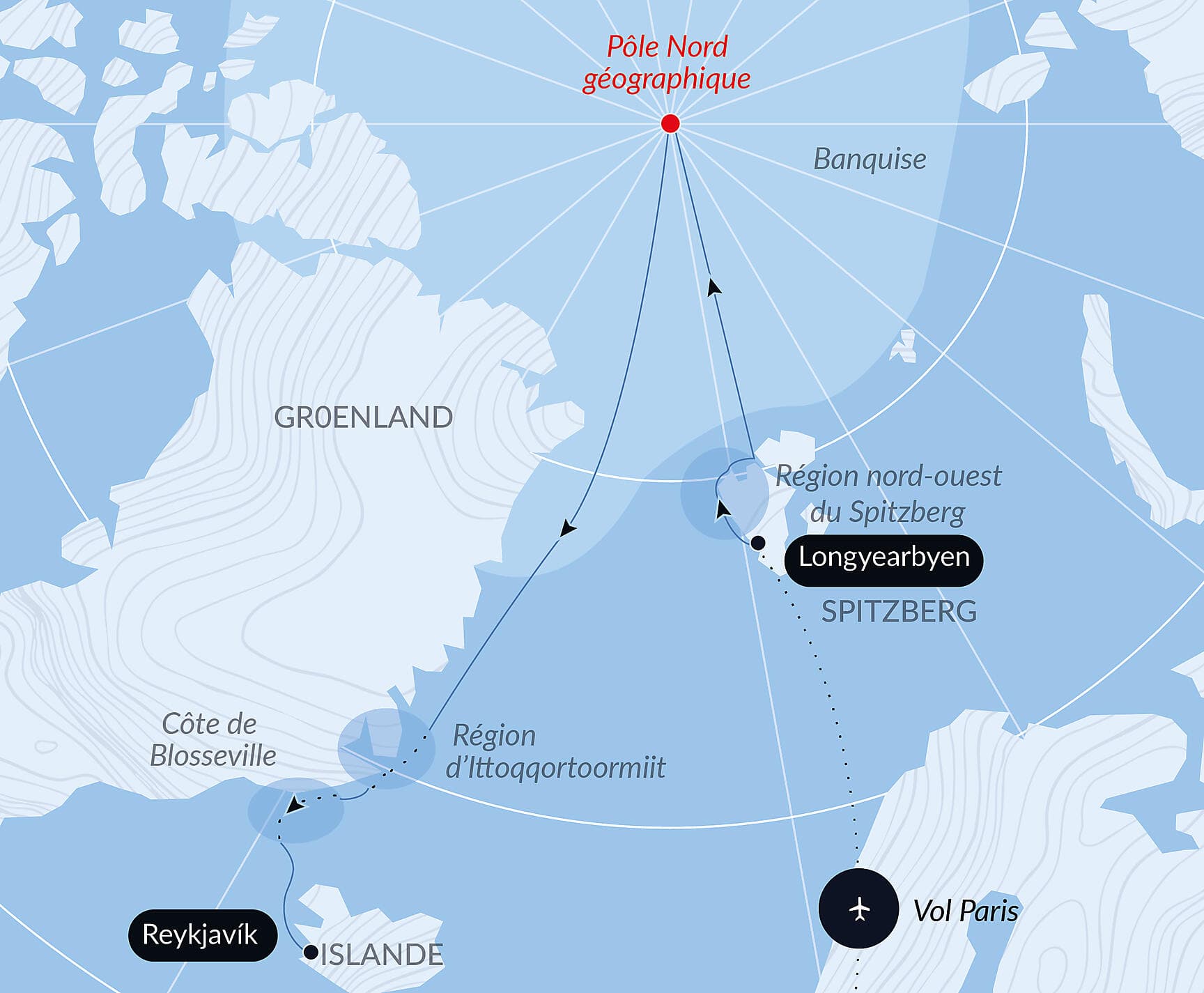 The Geographic North Pole and the east coast of Greenland